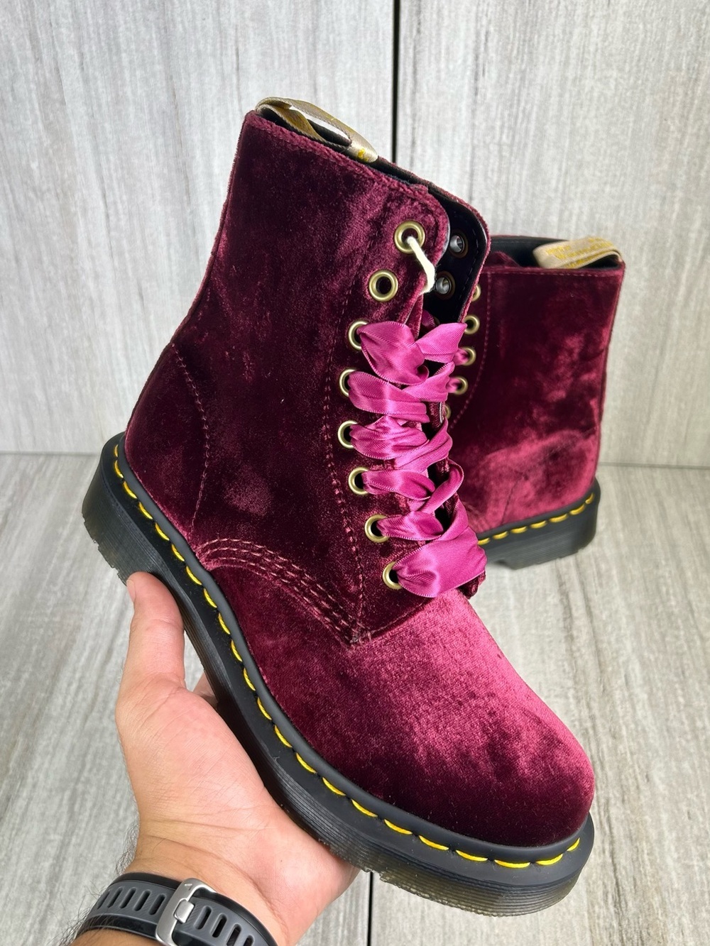 NEW Dr. Martens Docs 1460 Vegan Velvet Burgundy Combat Boots Women’s Size 5